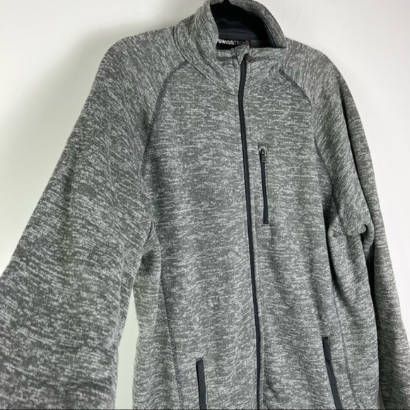 Swisstech Mens Fleece Jacket Gray Space Dye Zipper Pockets Mock Neck L - Picture 3 of 9